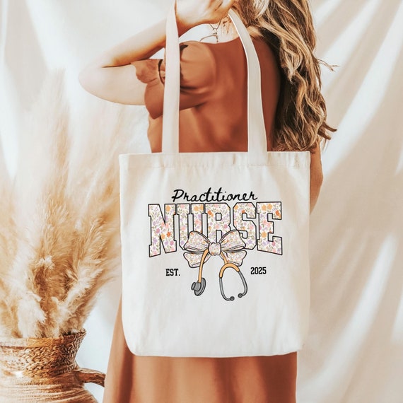 Personalized Nurse Practitioner Tote Bag: Floral Bow Design