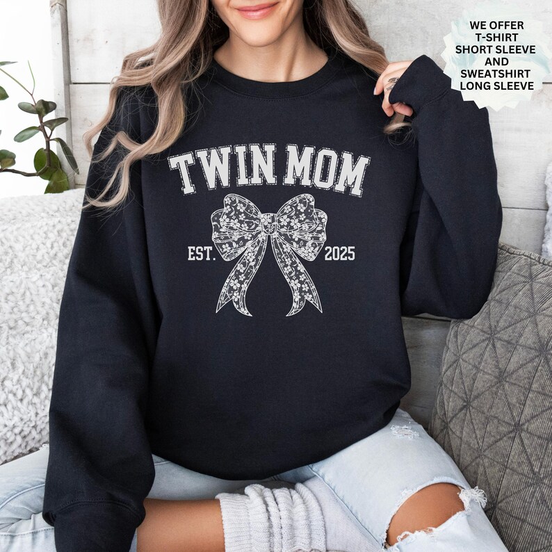 Personalized Twin Mom Sweatshirt Gift for Twin Mum, New Est. Twins Mama T-Shirt Present for Mothers Day, Mother of Twins Sweatert Xmas Gift