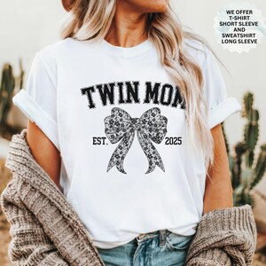 Personalized Twin Mom Sweatshirt Gift for Twin Mum, New Est. Twins Mama T-Shirt Present for Mothers Day, Mother of Twins Sweatert Xmas Gift