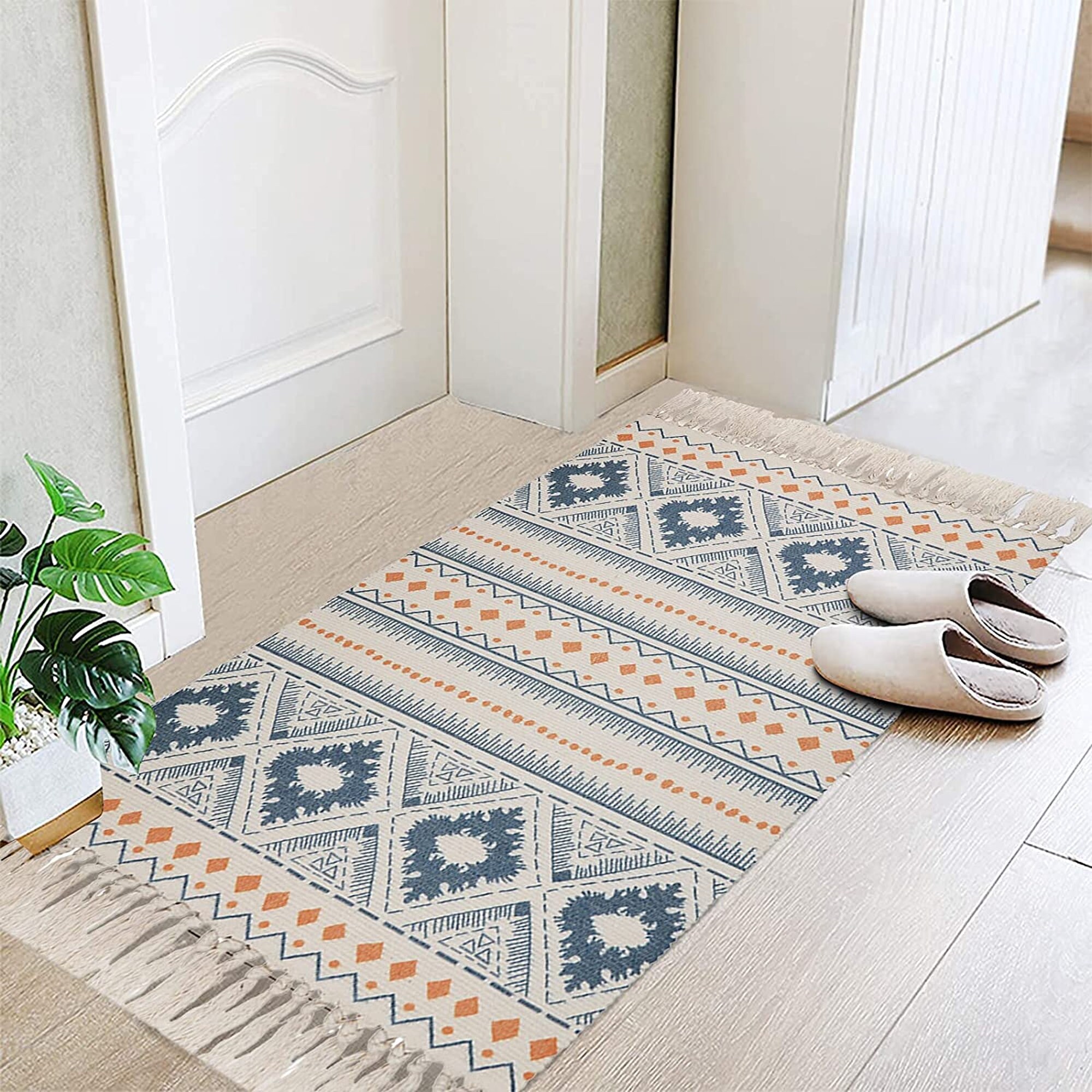 Cotton Throw Rug Tassel Rug Printed Woven Cotton Area Rug for Etsy