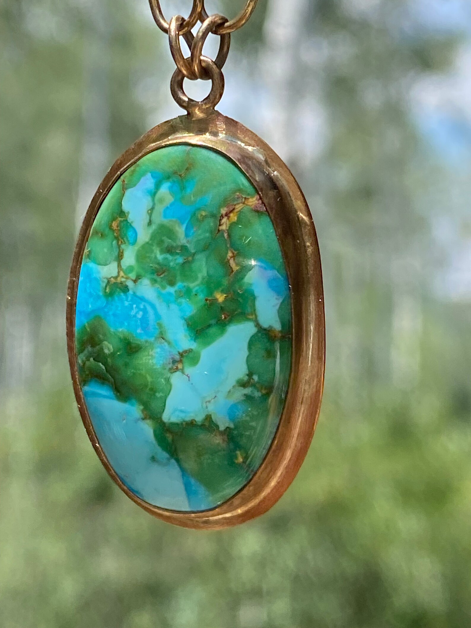 Turquoise and Gold Pendant Necklace, Turquoise Necklace, Genuine