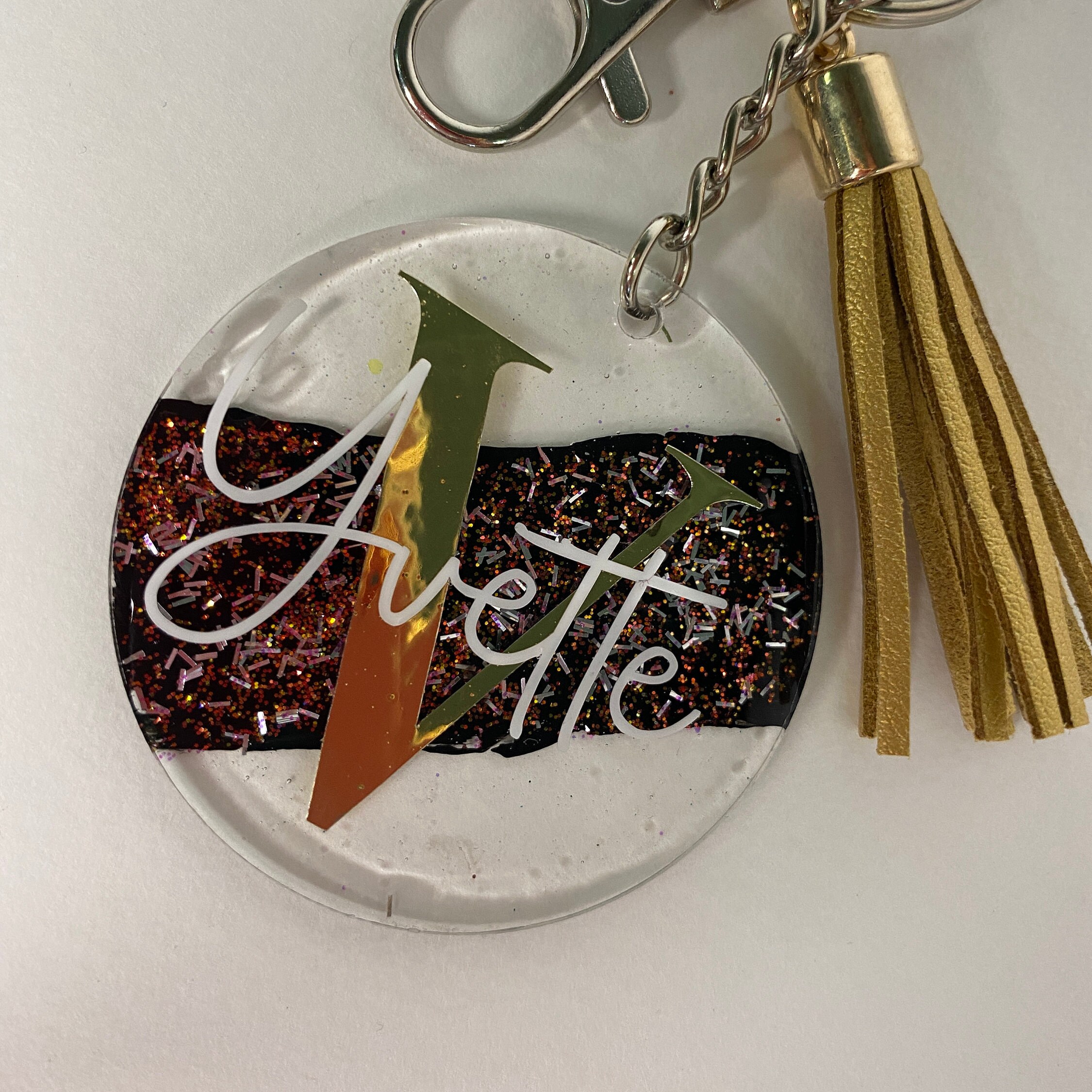 Personalised Glitter Keychain Gold & Black Etsy