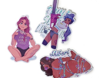 Glitter Feminist Sticker Set | Large Vinyl Empowerment Stickers | Shibari, Good Vibes, Female Liberation