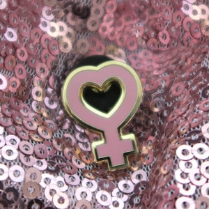 Female Sign Enamel Pin | Feminist Empowerment Pin | Pink and Gold Women’s Symbol Brooch