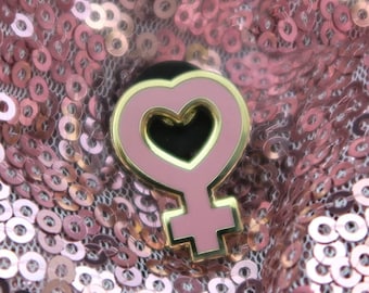 Female Sign Enamel Pin | Feminist Empowerment Pin | Pink and Gold Women’s Symbol Brooch