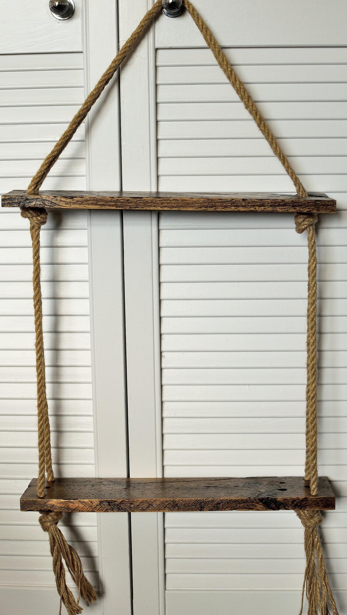 Rustic Hanging Shelf With Natural Jute Rope Pallet Wood Wall Etsy
