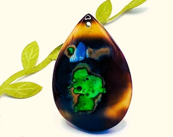 Green & Black Fire Agate Pendant Necklace With 925  Silver Chain