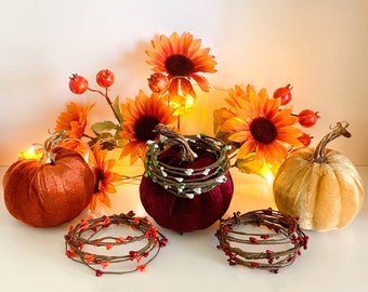 Berry Garland + Fall String Lights | Single Strand | Fall & Winter Decor, Halloween Decorations (Red, White, Green, Orange)