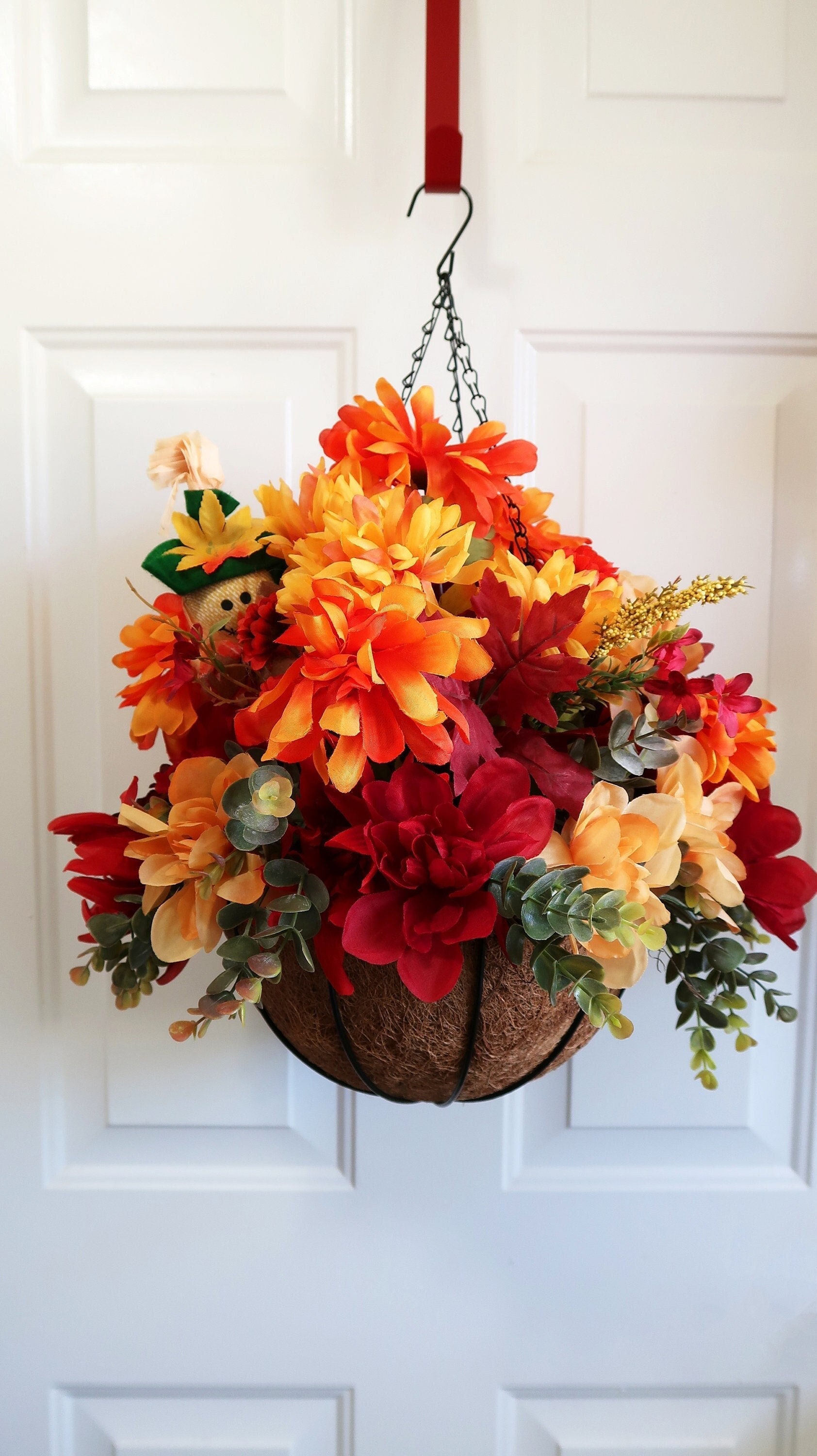 Artificial Flowers Hanging Basket for Fall | Faux Hanging Plant ...