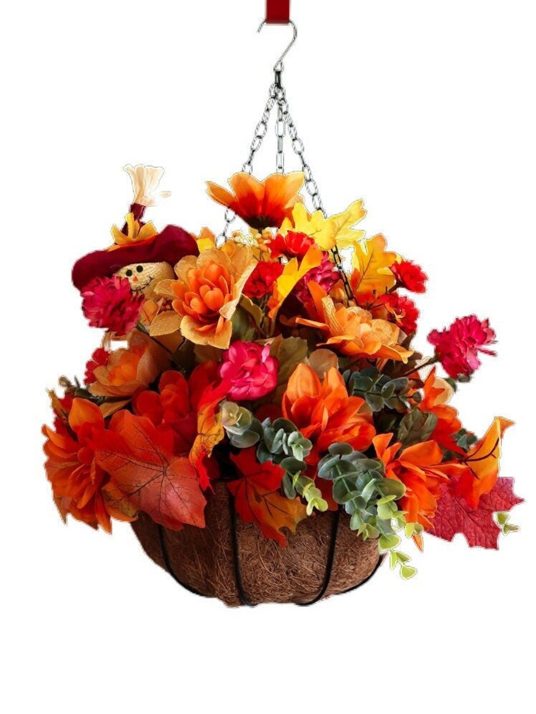 Artificial Flowers Hanging Basket for Fall | Faux Hanging Plant ...