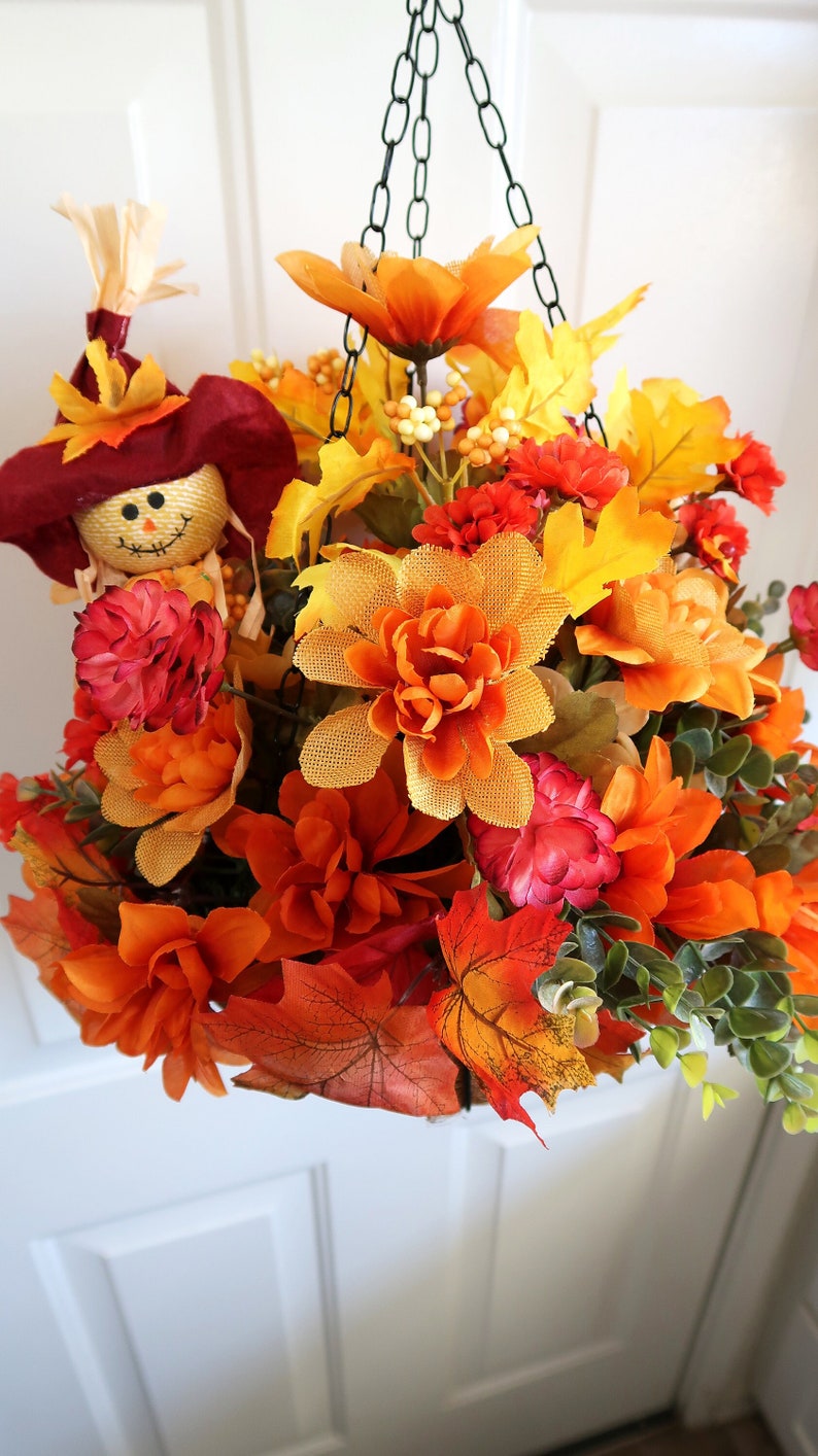 Artificial Flowers Hanging Basket for Fall | Faux Hanging Plant ...