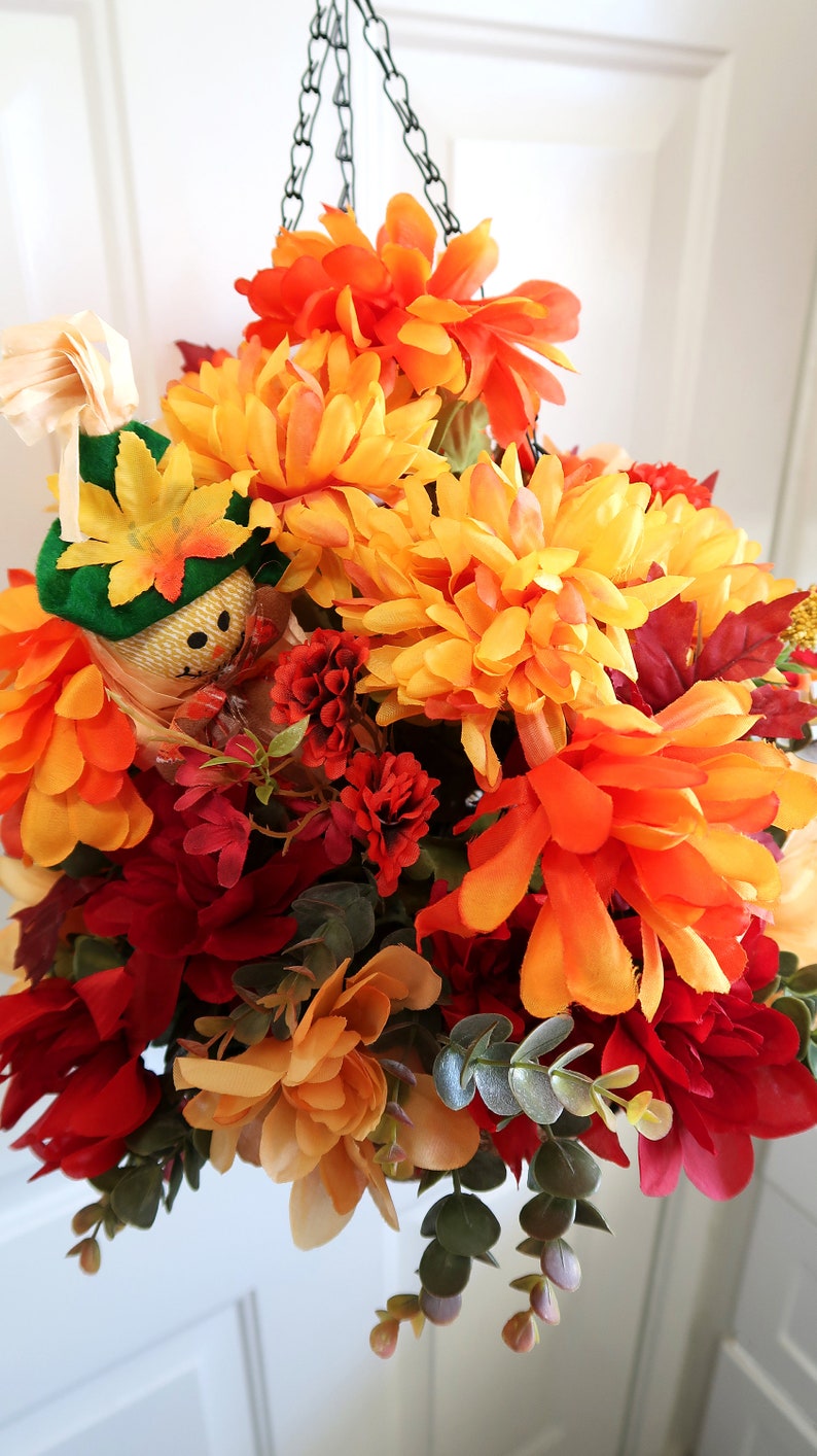 Artificial Flowers Hanging Basket for Fall | Faux Hanging Plant ...
