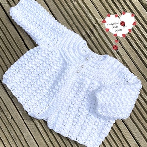 Handmade knitted baby matinee coat from prem to 2 years