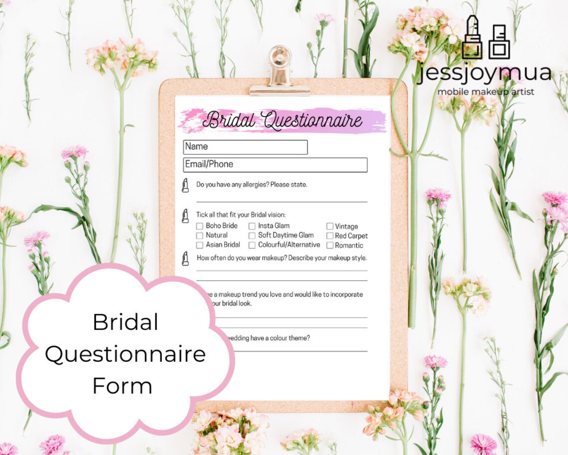Bridal Questionnaire Form Bridal Makeup Details Makeup Etsy