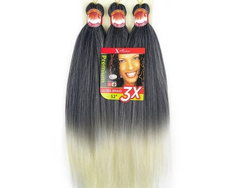 Black & Blonde 3 X Pre-Stretched Hair for easy braid ready to use . 52” inches