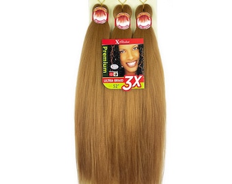 Brown 3 X Pre-Stretched Hair for easy braid ready to use . 52” inches
