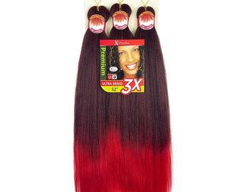 Black & Red 3 X Pre-Stretched Hair for easy braid ready to use . 52” inches