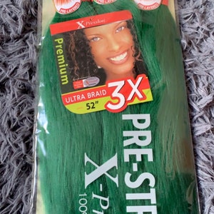 Green 3 X Pre-Stretched Hair for easy braid ready to use . 52” inches