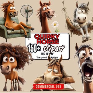 150+ Funny Horse Stickers Bundle - Transparent Background Quirky Horse Clipart - Silly Horse PNG - Horse Cartoon Stickers Digital Download..