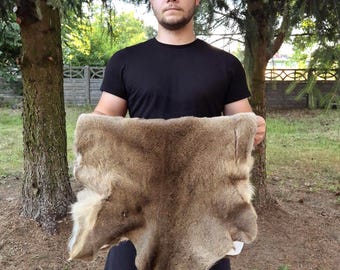Roe deer hide rug – tanned winter pelt for cabin floor or wall display