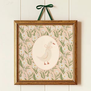 Duck Printable Square, Baby Girl Nursery Art, Floral Art, Silly Goose, Cottagecore, Trendy Wall Art, Whimsical Country Duck Digital Download