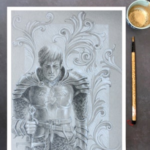 WARRIOR & SCROLLWORK, Fantasy Wall Art, Torrin: Memories, Signed, Limited Edition, Warrior art, Fantasy Lover Gift by Artist Kindrie Grove
