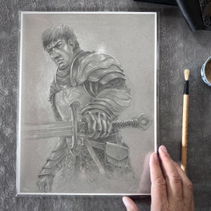 WARRIOR HOLDING SWORD,  Fantasy Art, Torrin: Character Art, Signed, Limited Edtion Print, Medieval Wall Art Decor by Kindrie Grove