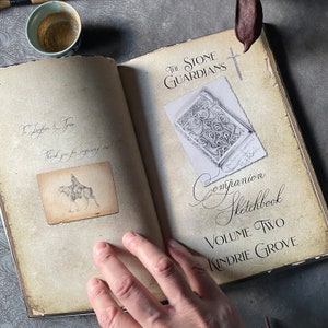 PERSONALIZED FANTASY BOOK, Parchment Page Version, Signed & Inscribed: The Stone Guardians Companion Sketchbook, Vol Two, by Kindrie Grove
