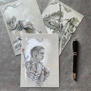WARRIOR’S 3 POSTCARD SET, 5 x 7 cartes postales, Set of Three, The Stone Guardian Warriors, Fantasy Lover Gift par Kindrie Grove