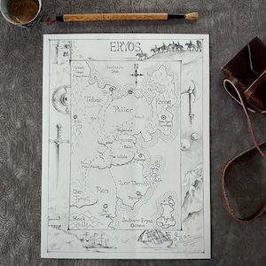 FANTASY MAP PRINT, Map of Eryos, Wall Art Decor, Map Lover gift, Fantasy Lover Gift by Kindrie Grove