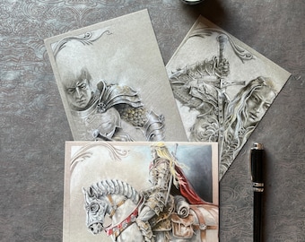 WARRIOR POSTCARD SET, 5 x 7 Cartes postales, Set of Three, Warrior Postcards, Fantasy Lover Gift par Kindrie Grove