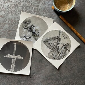 WARRIORS & SWORD STICKER Set: Rowan, Torrin and Sword, Large Three Sticker Set, Scrapbooking Supplies, Warrior Art by Kindrie Grove