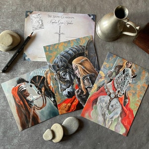 WARRIORS & WARHORSE POSTCARDS , Grandes cartes postales, Set of Three, Warriors and Their Horses, Fantasy Lover Gift by Kindrie Grove