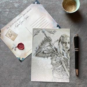 WARRIOR WOMAN POSTCARD, Studio del personaggio: Rowan, Grande cartolina fantasy 5 x 7, Fantasy Lover Gift di Kindrie Grove