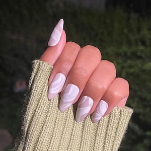 Vanilla Swirl Press On Nails | Almond Stiletto | Long Coffin | Swirl Nails | Matte Optional