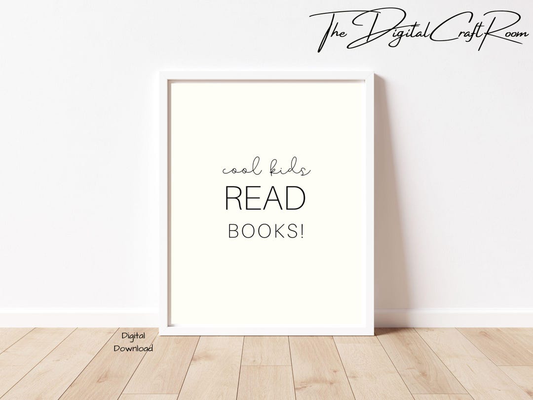Beige Cool Kids Read Books Printable, Kids Reading Book, Playroom Wall ...