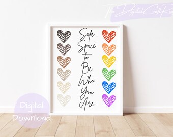 Citaten geestelijke gezondheid, geestelijke gezondheid kunst aan de muur, maatschappelijk werker kantoor, geestelijke gezondheid decor, schoolbegeleider kantoor, Safe Space Art, Pride Art