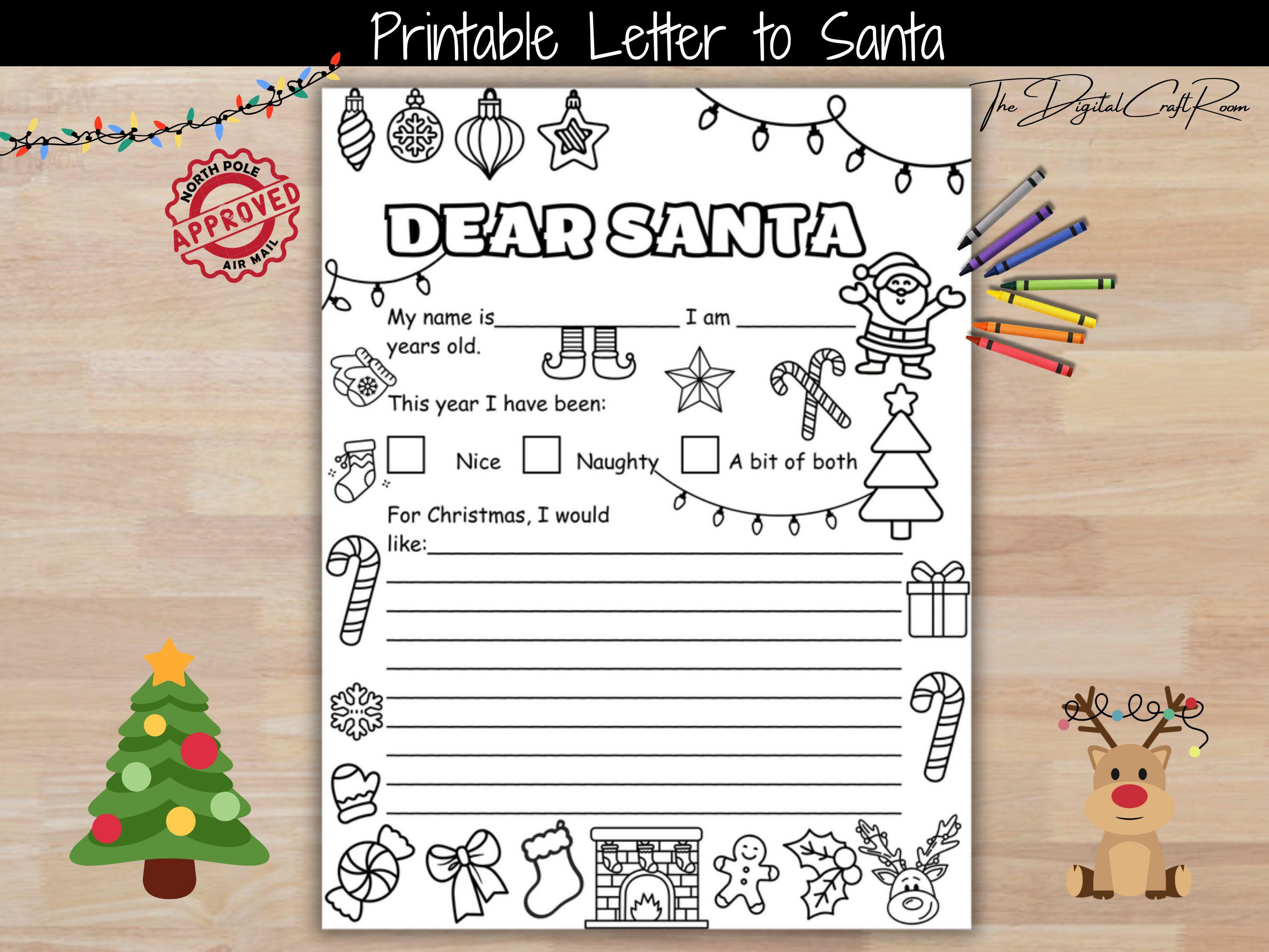 Letter to Santa Coloring Page Instant Download Printable Digital Kids ...