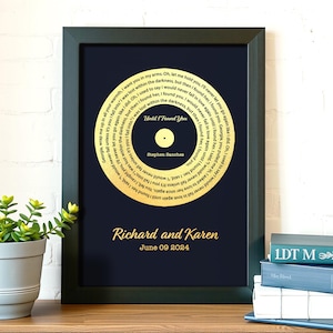Personalized Metallic Foil Song Lyrics Art – Custom Favorite Song Record Print, Foil Lyric Wall Decor