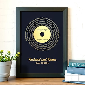 Personalized Metallic Foil Song Lyrics Art – Custom Favorite Song Record Print, Foil Lyric Wall Decor