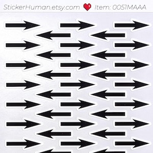 May include: A sheet of stickers with rows of black arrows pointing left and right. The stickers have a white background. The text "StickerHuman.etsy.com" and "Item: 0051MAAA" are printed at the top.