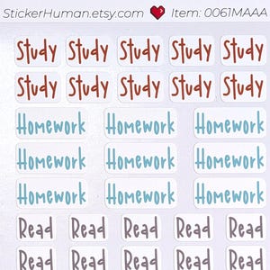 School Stickers / Study / College / Homework / Read / Quiz / Test / Notebook / Calendar / Planners / Notes / Sticker Sheet 0061MAAA