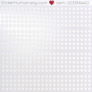 May include: A white sticker sheet with numerous small, evenly spaced, circular stickers. The sheet has rounded corners and text at the top that reads "StickerHuman.etsy.com" and "Item: 0033MAAD".