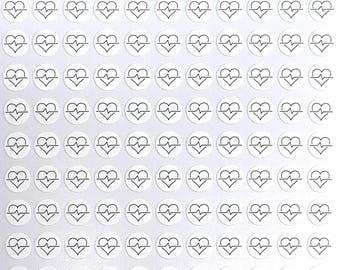 Heartbeat Pulse Stickers / White / Colorable / Writeable / Journals / Notebooks / Calendars / Planners / Note / Sticker Sheet 0115MAAE