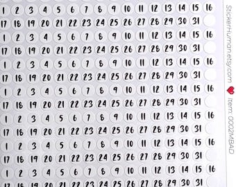 Date Dots 1-31 / 14 Months / Clean Simple / Colorable / Journals / Notebook / Calendars / Planners / Notes / Sticker Sheet 0002MBAD