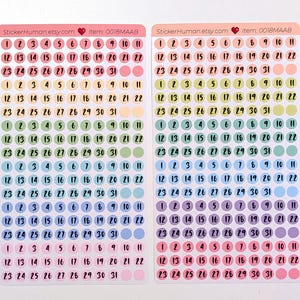 Date Dots 1-31 / 12 Months / Pastel Rainbow / Vibrant / Journals / Planners / Calendars / Diaries / Notes / Sticker Sheet 0018MAAB