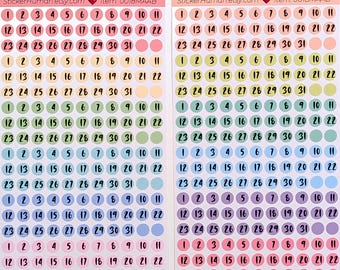 Date Dots 1-31 / 12 Months / Pastel Rainbow / Vibrant / Journals / Planners / Calendars / Diaries / Notes / Sticker Sheet 0018MAAB