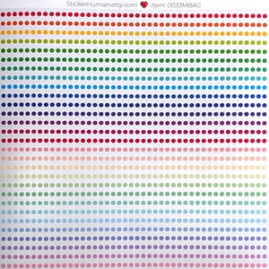 May include: Sheet of colorful dot stickers arranged in horizontal rows, transitioning from red to black. The sheet includes the text "StickerHuman.etsy.com" and "Item: 0033MBAG". These stickers are ideal for planners, crafts, or adding a pop of color.