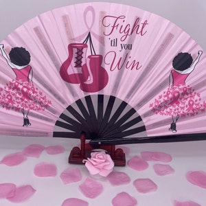 Fight Until You Win!&quot; Breast Cancer Awareness Bamboo Hand Fan |statement fan|shade fan|bridal handfan|