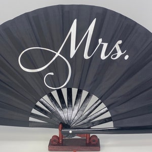 Elegant Mrs Black & White Bamboo handfan|brides fan|Personalized Fan|Wedding Favors| Bachelorette fan|Folding Fan|Bridesmaid Fan|Wedding Fan